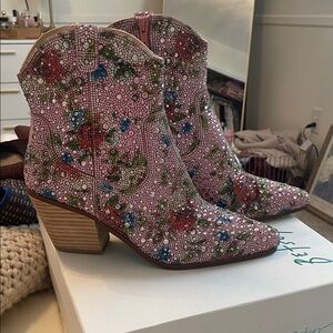 Betsey Johnson Pink Floral Ankle Booties